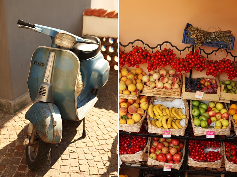 fruit stand, vespa, Italy